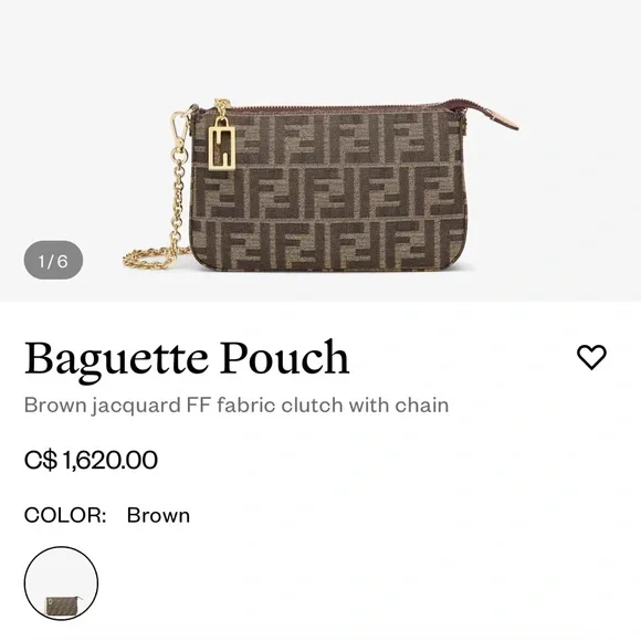 Fendi Brown jacquard FF fabric clutch with chain - Picture 1 of 9